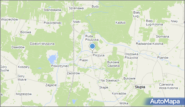 mapa Pilczyca, Pilczyca gmina Słupia Konecka na mapie Targeo